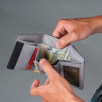 Portfel antykradzieżowy składany RFID Pacsafe - granatowy