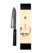 Nóż Santoku z grawerem Aka Tori ze stali damasceńskiej 7" - Tokyo Black
