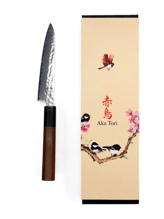 Nóż uniwersalny z grawerem Aka Tori ze stali damasceńskiej 5" - Tokyo Hammer