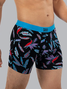 Bokserki męskie wygodne SAXX ULTRA Boxer Brief Fly liście rajskich ptaków - czarne