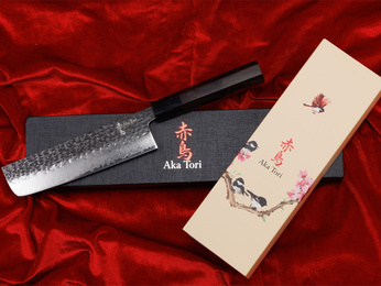 Nóż Nakiri do warzyw ze stali damasceńskiej 7" - Aka Tori Tokyo Black