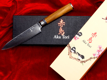 Nóż uniwersalny ze stali damasceńskiej 5" - Aka Tori Kyoto Olive