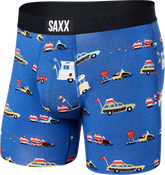 Bokserki męskie szybkoschnące SAXX VIBE Boxer Brief - pojazdy - niebieskie