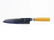 Nóż Santoku z grawerem Aka Tori ze stali damasceńskiej 7" - Kyoto Olive