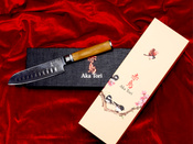 Nóż Santoku z grawerem Aka Tori ze stali damasceńskiej 5" - Kyoto Olive