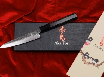 Nóż uniwersalny z grawerem Aka Tori ze stali damasceńskiej 5" - Tokyo Black