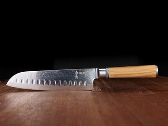 Nóż Santoku ze stali damasceńskiej 7" - Aka Tori Kyoto Olive