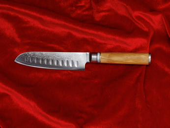 Nóż Santoku Aka Tori ze stali damasceńskiej 5" - Kyoto Olive