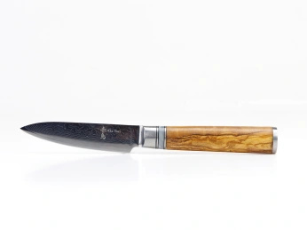Nóż do obierania z grawerem Aka Tori ze stali damasceńskiej 3,5" - Kyoto Olive