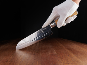 Nóż Santoku Aka Tori ze stali damasceńskiej 7" - Kyoto Olive