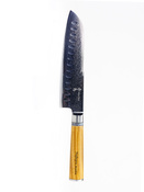 Nóż Santoku z grawerem Aka Tori ze stali damasceńskiej 7" - Kyoto Olive