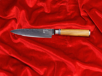 Nóż uniwersalny Aka Tori ze stali damasceńskiej 5" - Kyoto Olive