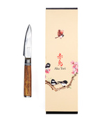 Nóż do obierania z grawerem Aka Tori ze stali damasceńskiej 3,5" - Kyoto Olive