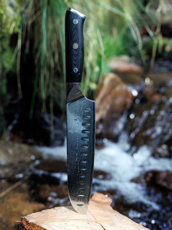 Nóż Santoku ze stali damasceńskiej 7" - Aka Tori Osaka Pro