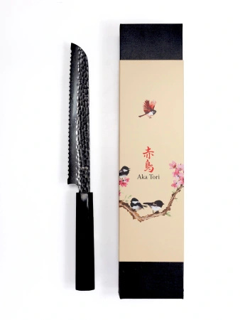 Nóż do chleba z grawerem Aka Tori ze stali damasceńskiej 8" - Tokyo Black