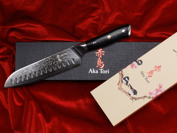 Nóż Santoku ze stali damasceńskiej 7" - Aka Tori Osaka Pro