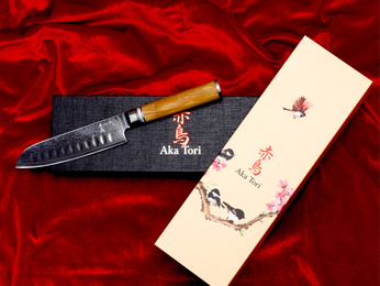 Nóż Santoku ze stali damasceńskiej 5" - Aka Tori Kyoto Olive