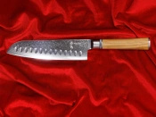 Nóż Santoku z grawerem Aka Tori ze stali damasceńskiej 7" - Kyoto Olive