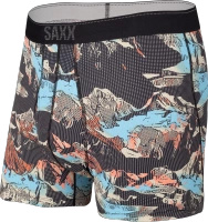 Bokserki męskie trekkingowe / sportowe z rozporkiem SAXX QUEST Boxer Brief Fly górski krajobraz – czarne