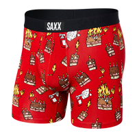 Bokserki męskie szybkoschnące SAXX VIBE Boxer Brief płonące torty - czerwone