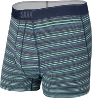 Bokserki męskie trekkingowe / sportowe z rozporkiem SAXX QUEST Boxer Brief Fly zielono-niebieskie paski