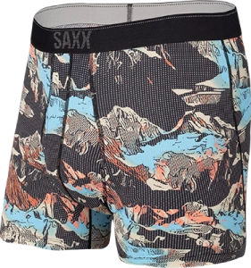 Bokserki męskie trekkingowe / sportowe z rozporkiem SAXX QUEST Boxer Brief Fly górski krajobraz – czarne