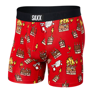 Bokserki męskie szybkoschnące SAXX VIBE Boxer Brief płonące torty - czerwone