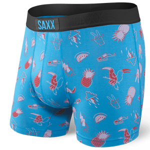 Bokserki męskie szybkoschnące SAXX VIBE  Boxer Brief wakacje w tropikach - niebieskie