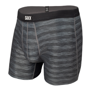 Bokserki męskie chłodzące / sportowe z rozporkiem SAXX HOT SHOT Boxer Brief Fly w paski – czarne