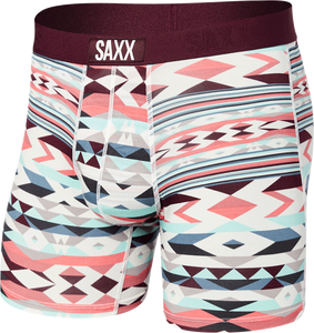 Bokserki męskie szybkoschnące SAXX VIBE Boxer Brief - geometryczny wzór - bordowy