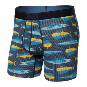 Bokserki męskie trekkingowe / sportowe z rozporkiem SAXX QUEST Boxer Brief Fly ryby – granatowe