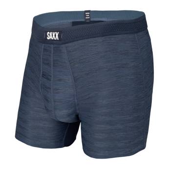 Bokserki męskie chłodzące / sportowe z rozporkiem SAXX HOT SHOT Boxer Brief Fly w paski – granatowe