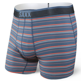 Bokserki męskie trekkingowe / sportowe z rozporkiem SAXX QUEST Boxer Brief Fly w paski – ciemnoniebieskie